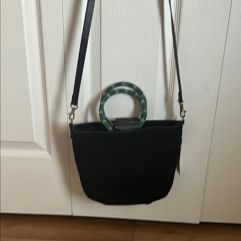 Elegant Black Handbag with Green Accents